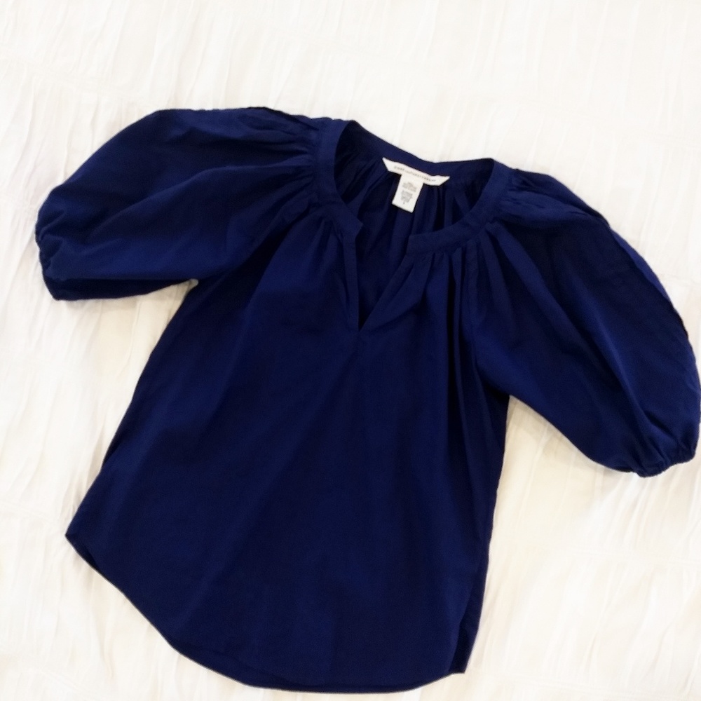 Diane Von Furstenberg Blue Bubble Sleeve Top